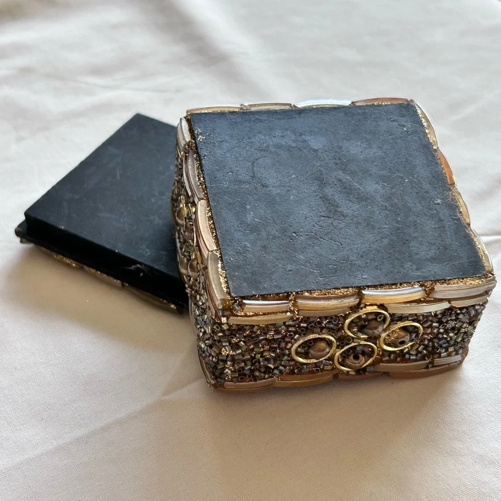 Beaded Jewelry Box with Gold Accents